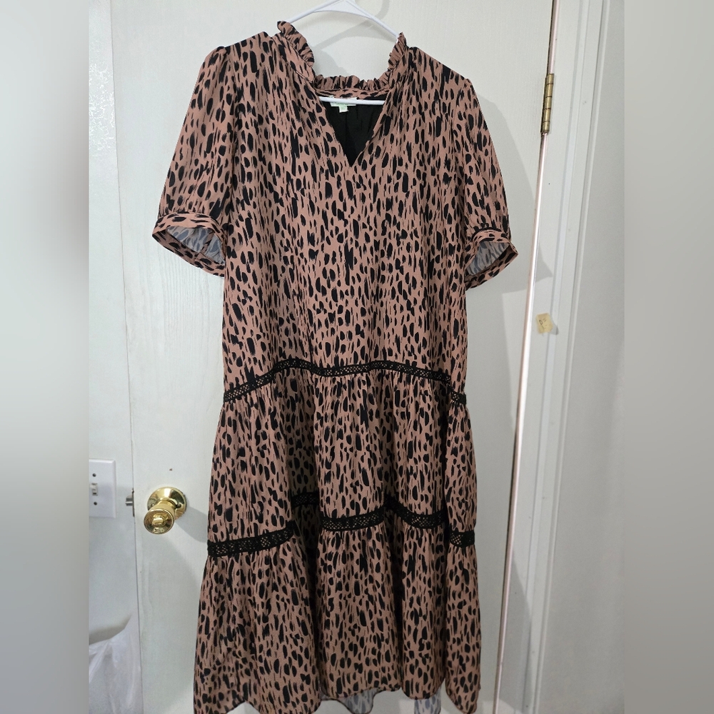 XL Jade Melody Tam Black and Tan Cheetah Patterned Dress With Belt